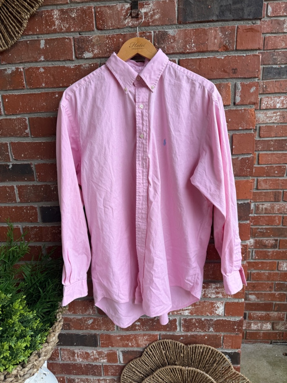 Ralph Lauren Light Pink Oxford Button-Down Shirt with Blue Horse